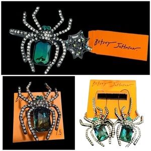 BETSEY JOHNSON SET Halloween Rich Witch Spider Earrings Bracelet Ring Sz 7.5 NWT